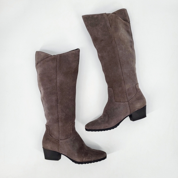 Bandolino Genuine Suede Leather Heeled Boots Taupe Size 6 - Picture 1 of 8